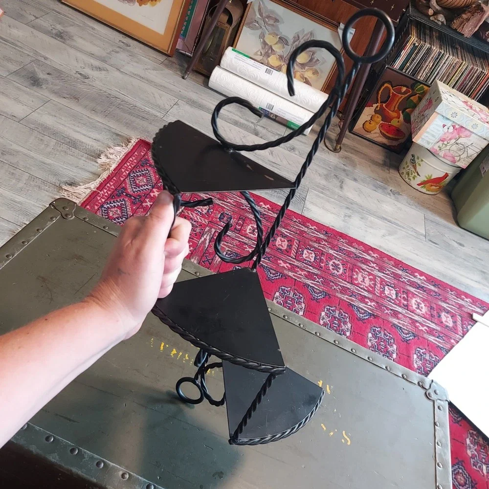 Vintage Black Wrought Iron Spiral Staircase Wall Shelf 3 Tier Scrollwork 22x6